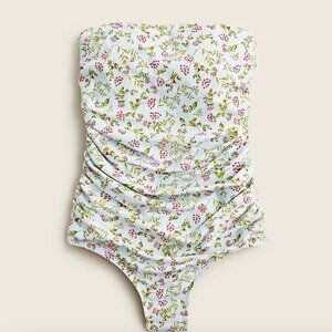 J. Crew Ruched Bandeau One-piece Swimsuit in Cloud Meadow Floral Womens Size 14